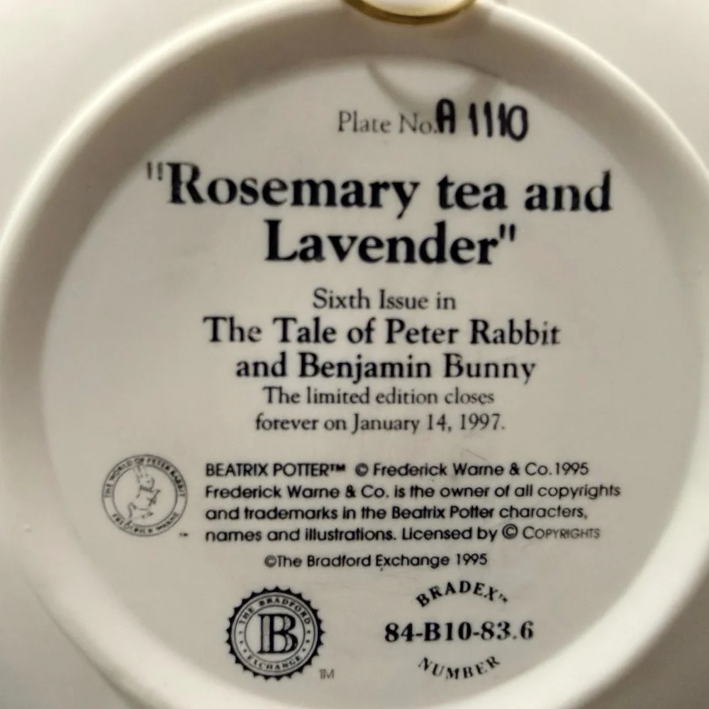 1995 THE BRADFORD EXCHANGE “Rosemary tea and Lavender” Plate #A1110